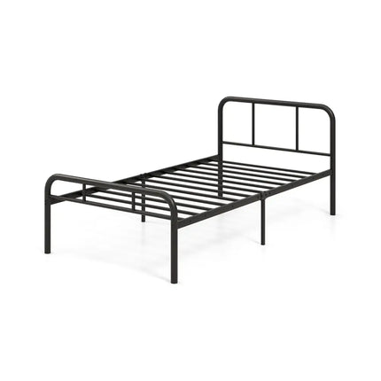 Modern Metal Platform Bed with Headboard and Footboard-Black - Black - Simple Bed Frame