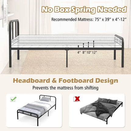 Modern Metal Platform Bed with Headboard and Footboard-Black - Black - Simple Bed Frame