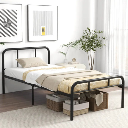 Modern Metal Platform Bed with Headboard and Footboard-Black - Black - Simple Bed Frame
