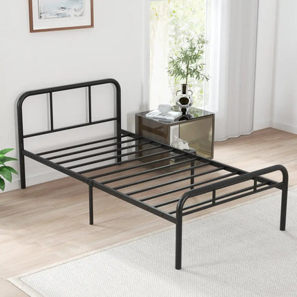 Modern Metal Platform Bed with Headboard and Footboard-Black - Black - Simple Bed Frame