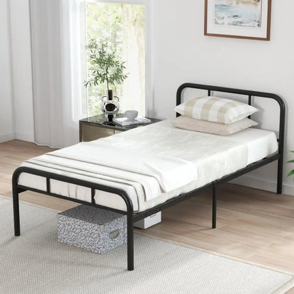 Modern Metal Platform Bed with Headboard and Footboard-Black - Black - Simple Bed Frame