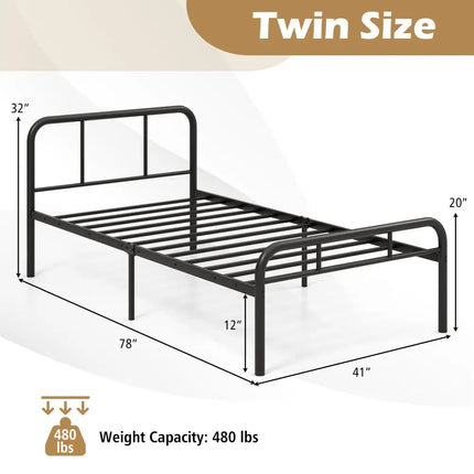 Modern Metal Platform Bed with Headboard and Footboard-Black - Black - Simple Bed Frame