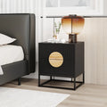 Modern Mid Century Fluted Nightstand with 2 Drawers and Pine Wood Handles for Bedroom-Black - Black - Nightstands