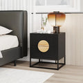 Modern Mid Century Fluted Nightstand with 2 Drawers and Pine Wood Handles for Bedroom-Black - Black - Nightstands