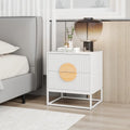 Modern Mid Century Fluted Nightstand with 2 Drawers and Pine Wood Handles for Bedroom-White - White - Nightstands