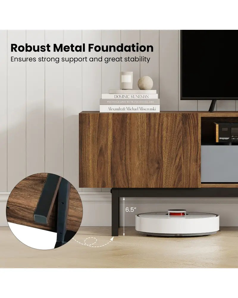 Modern Mid Century TV Cabinetfor TVs up to 82’’ with Drawer-Walnut - Walnut - Entertainment Centers & TV Stands