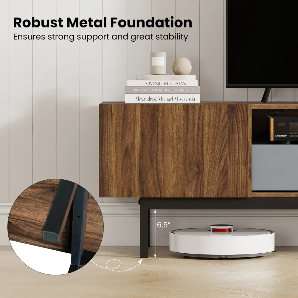 Modern Mid Century TV Cabinetfor TVs up to 82’’ with Drawer-Walnut - Walnut - Entertainment Centers & TV Stands