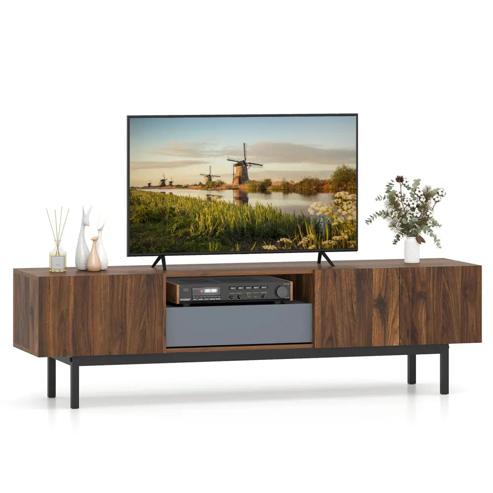Modern Mid Century TV Cabinetfor TVs up to 82’’ with Drawer-Walnut - Walnut - Entertainment Centers & TV Stands