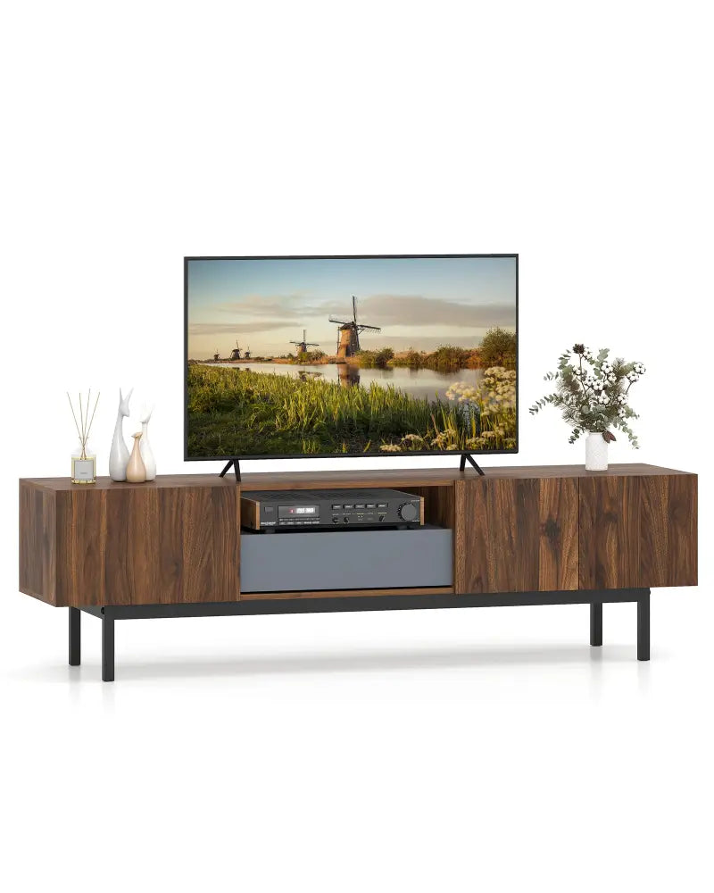 Modern Mid Century TV Cabinetfor TVs up to 82’’ with Drawer-Walnut - Walnut - Entertainment Centers & TV Stands