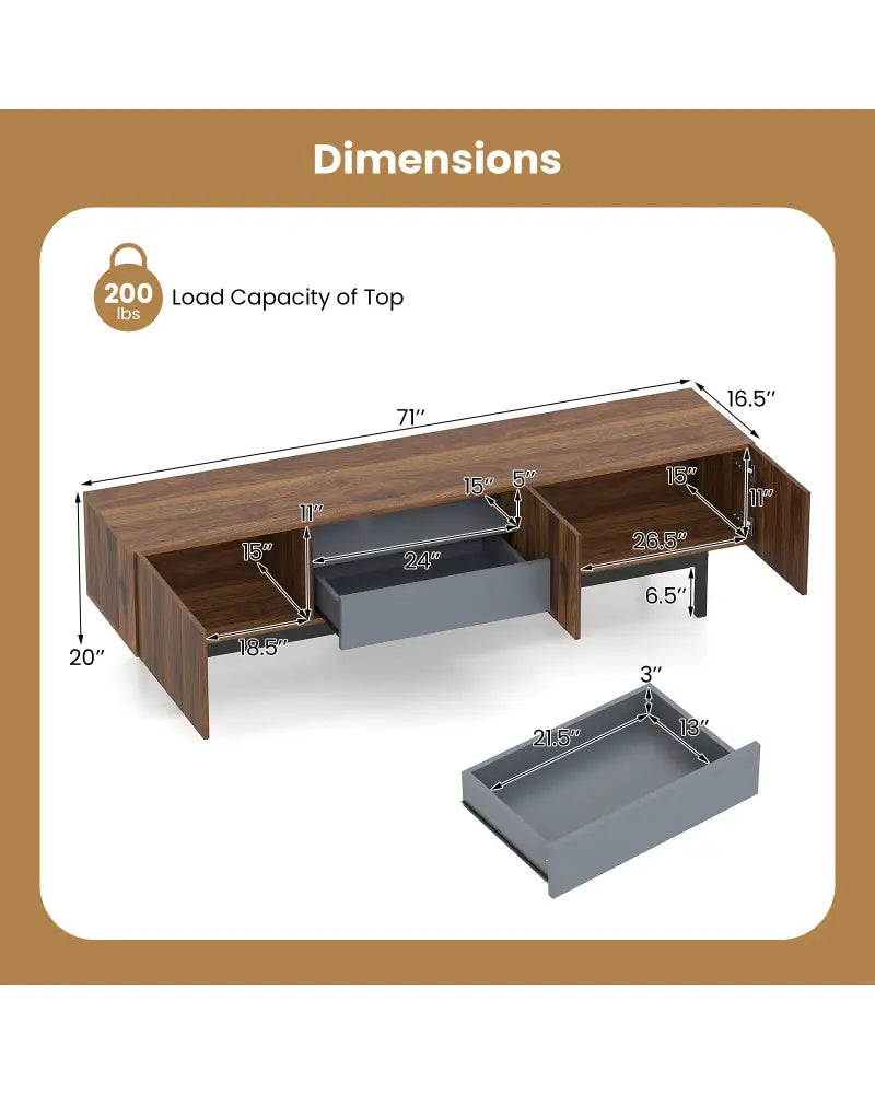Modern Mid Century TV Cabinetfor TVs up to 82’’ with Drawer-Walnut - Walnut - Entertainment Centers & TV Stands