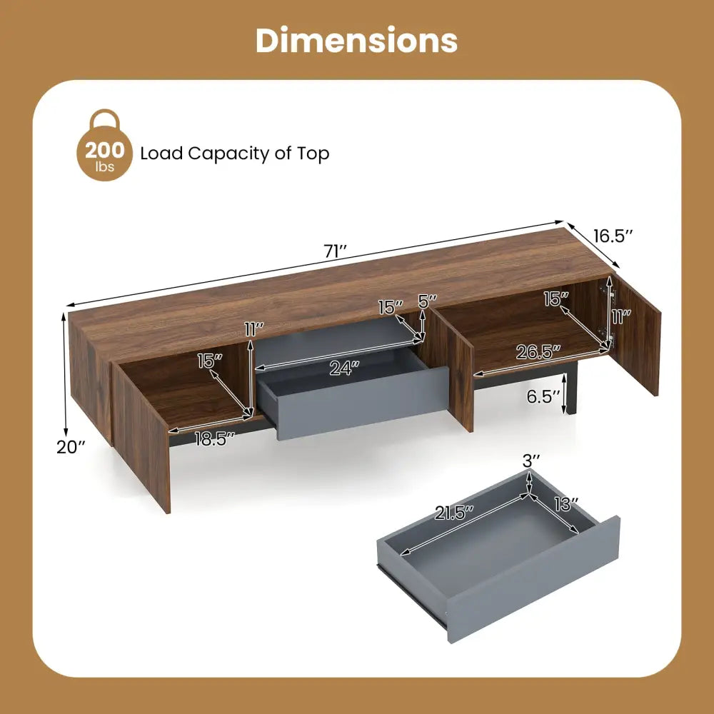 Modern Mid Century TV Cabinetfor TVs up to 82’’ with Drawer-Walnut - Walnut - Entertainment Centers & TV Stands