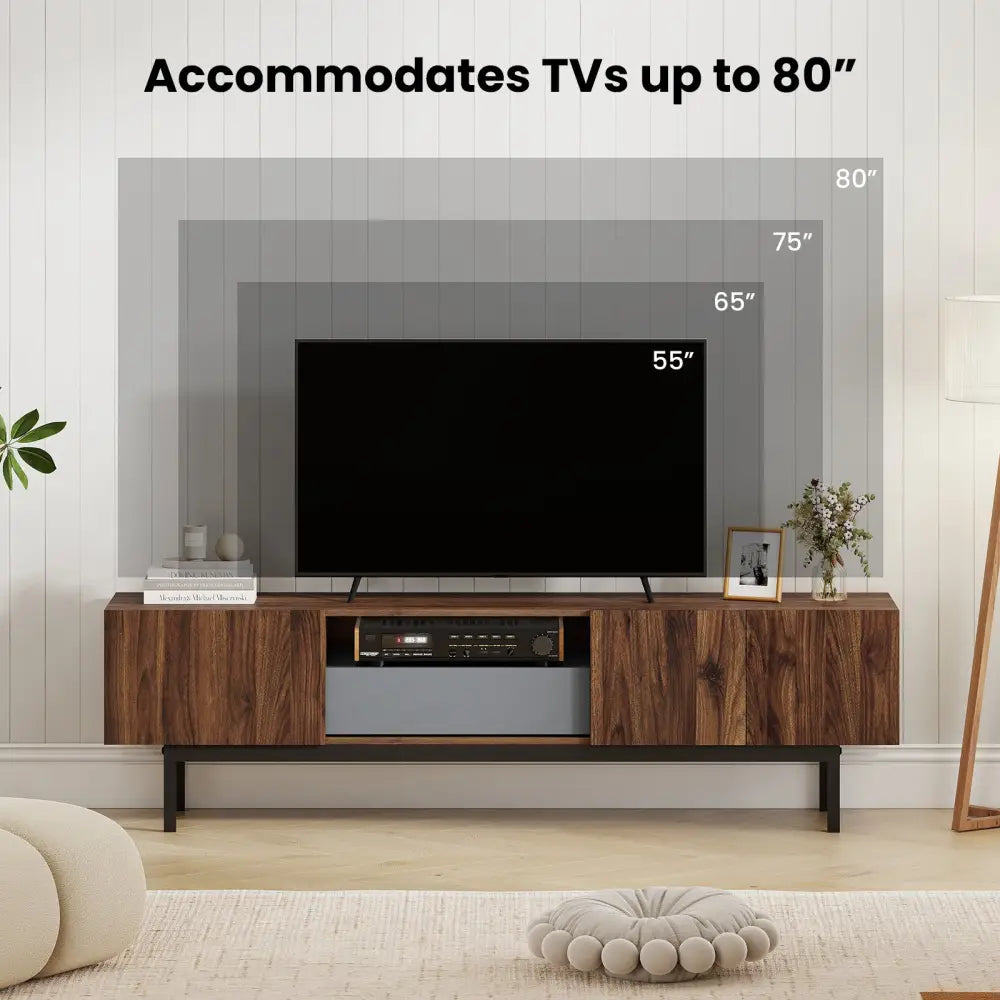 Modern Mid Century TV Cabinetfor TVs up to 82’’ with Drawer-Walnut - Walnut - Entertainment Centers & TV Stands