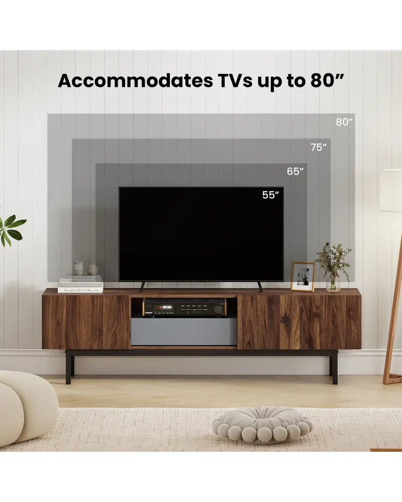 Modern Mid Century TV Cabinetfor TVs up to 82’’ with Drawer-Walnut - Walnut - Entertainment Centers & TV Stands