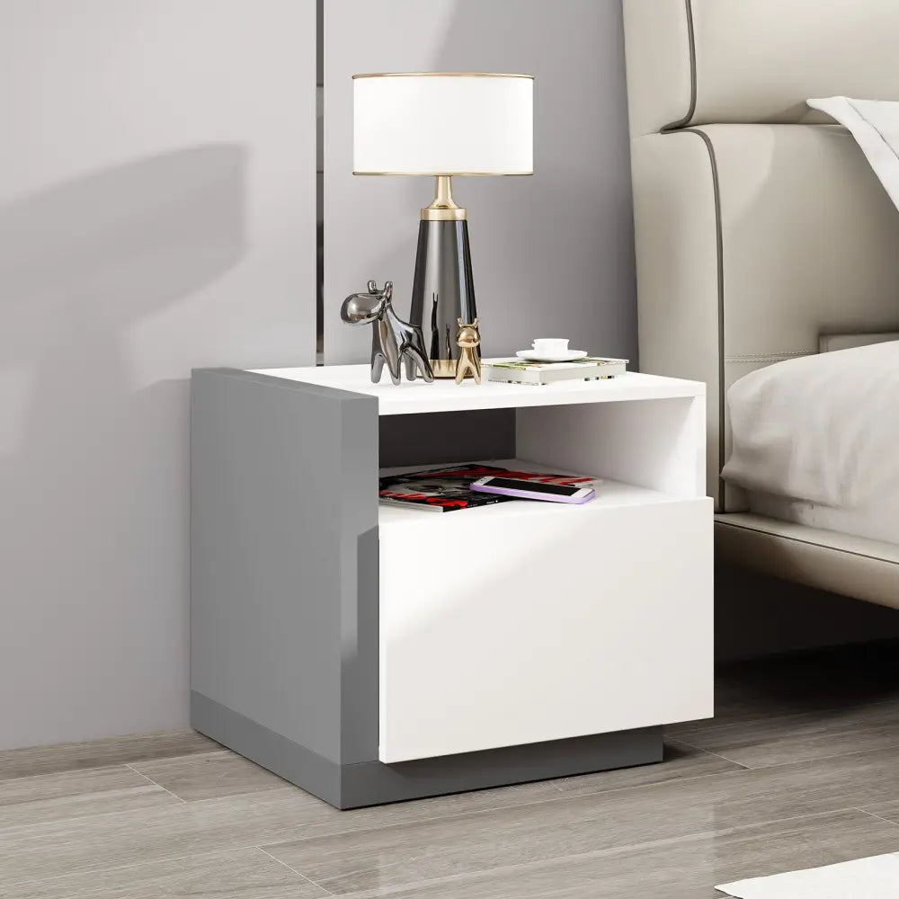 Modern Minimalist Nightstand with Drawer for Bedroom - White - Nightstands
