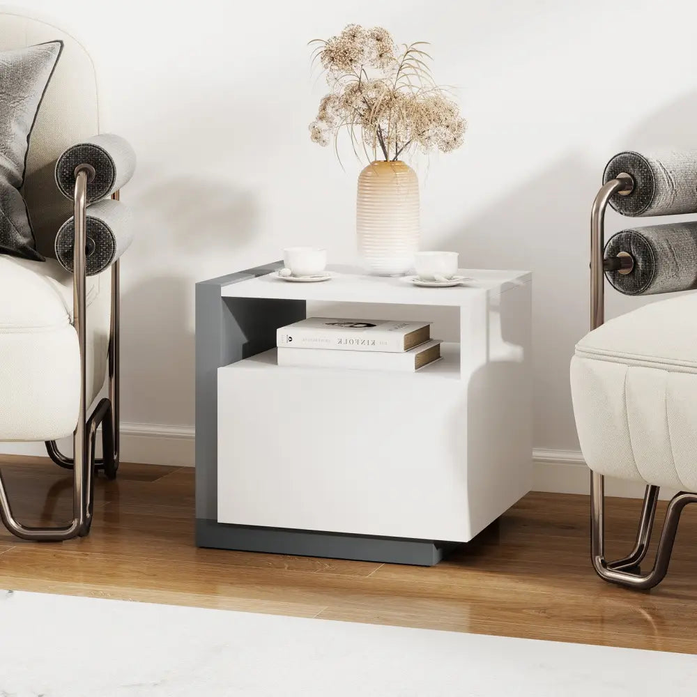 Modern Minimalist Nightstand with Drawer for Bedroom - White - Nightstands