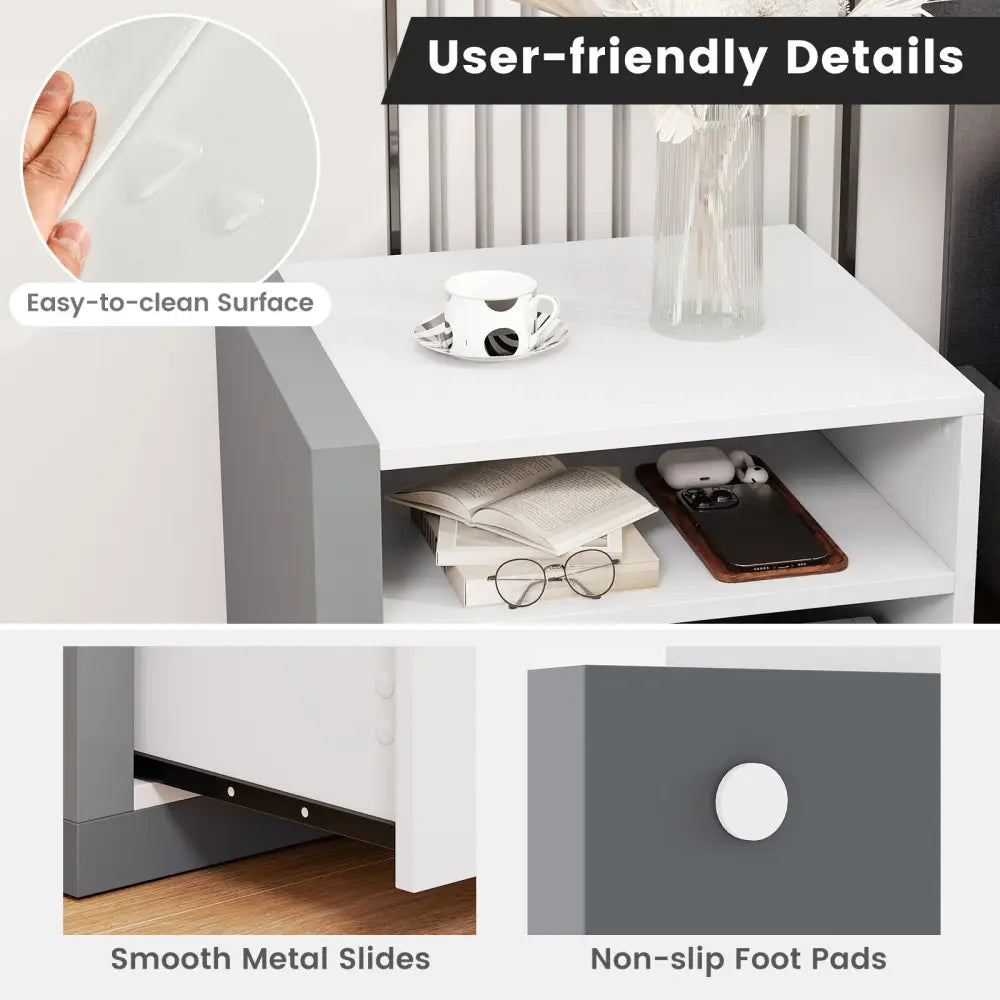 Modern Minimalist Nightstand with Drawer for Bedroom - White - Nightstands