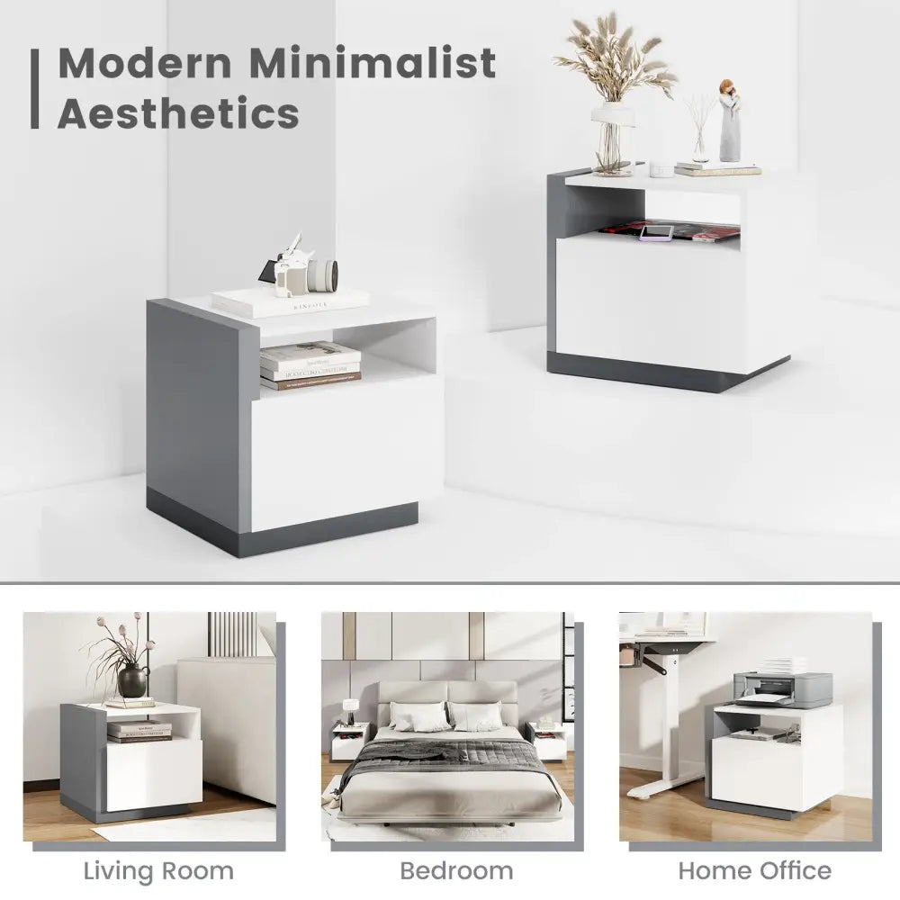 Modern Minimalist Nightstand with Drawer for Bedroom - White - Nightstands