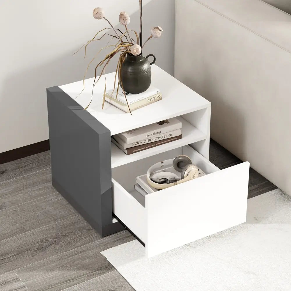 Modern Minimalist Nightstand with Drawer for Bedroom - White - Nightstands