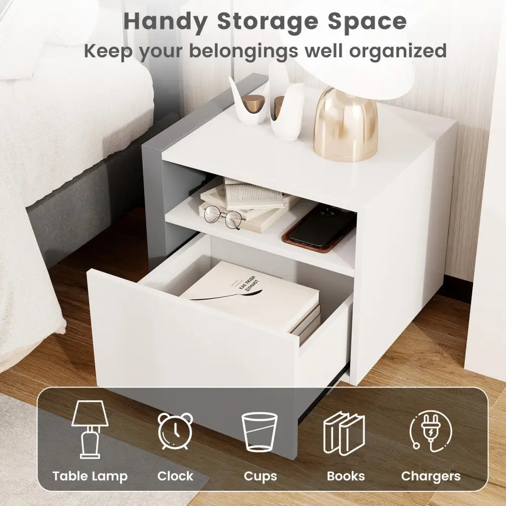 Modern Minimalist Nightstand with Drawer for Bedroom - White - Nightstands