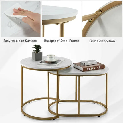 Modern Nesting Coffee Table Set of 2-White - White - Coffee Tables