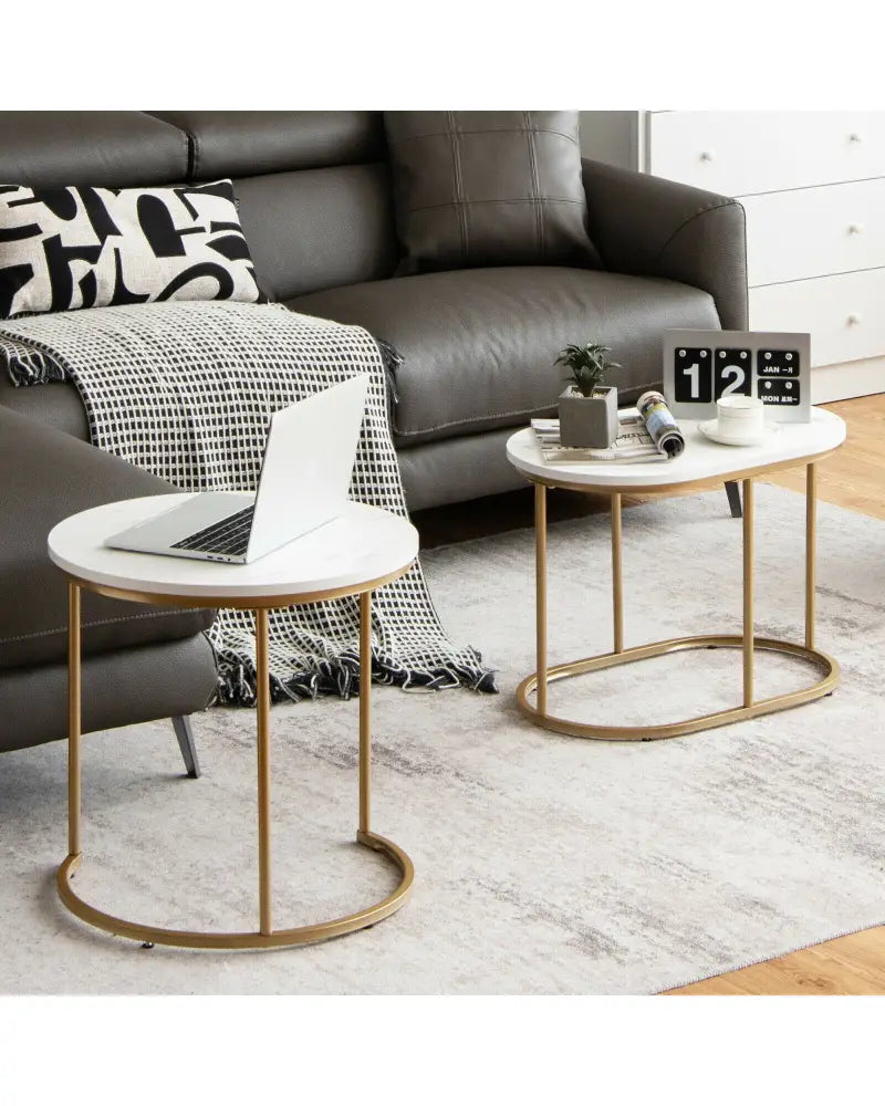 Modern Nesting Coffee Table Set of 2-White - White - Coffee Tables