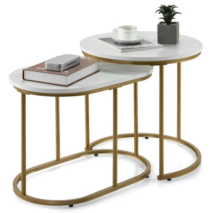 Modern Nesting Coffee Table Set of 2-White - White - Coffee Tables