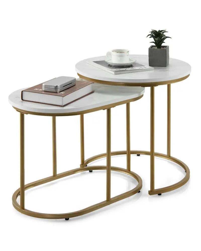 Modern Nesting Coffee Table Set of 2-White - White - Coffee Tables