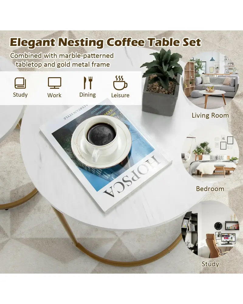 Modern Nesting Coffee Table Set of 2-White - White - Coffee Tables