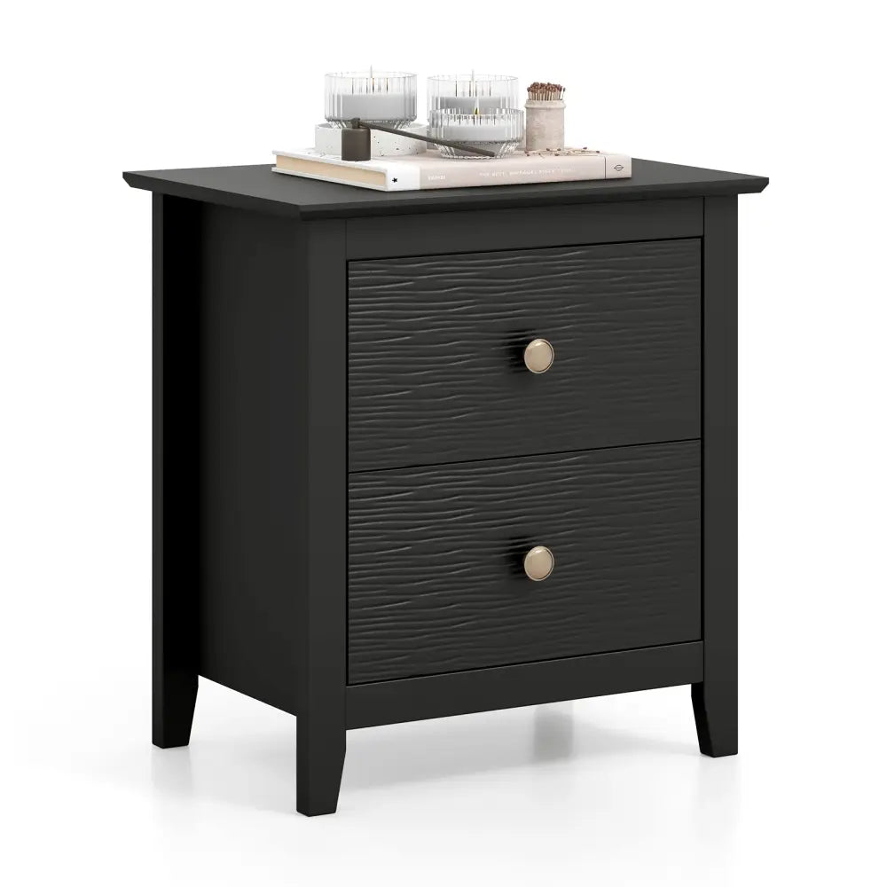 Modern Nightstand with 2 Drawers for Small Spaces-Black - Black - Nightstands