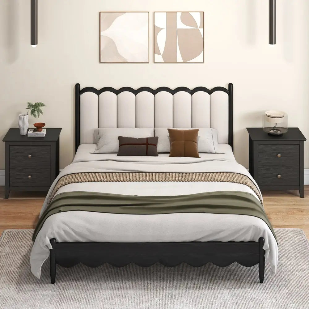 Modern Nightstand with 2 Drawers for Small Spaces-Black - Black - Nightstands