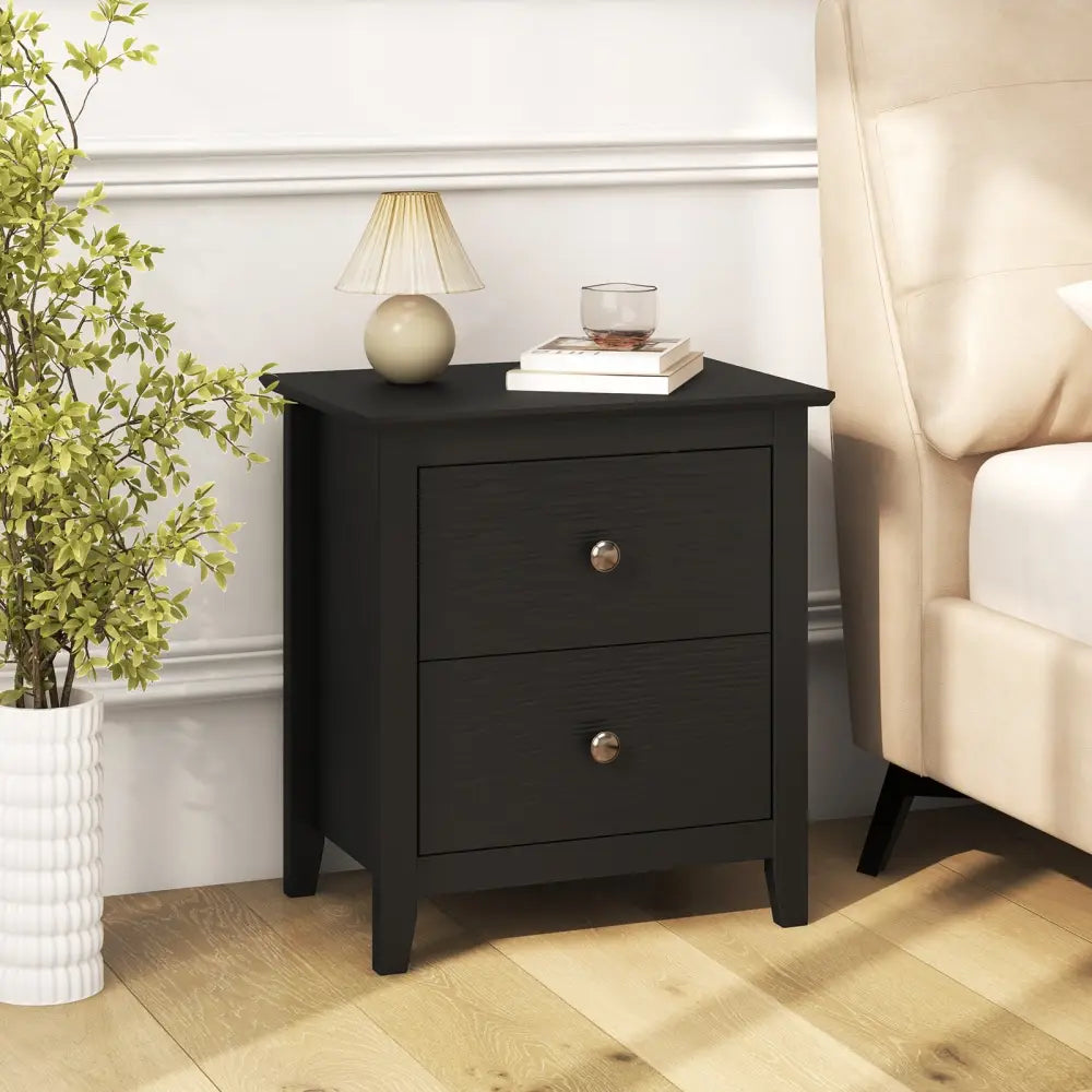 Modern Nightstand with 2 Drawers for Small Spaces-Black - Black - Nightstands