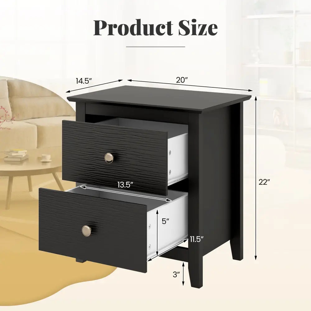 Modern Nightstand with 2 Drawers for Small Spaces-Black - Black - Nightstands