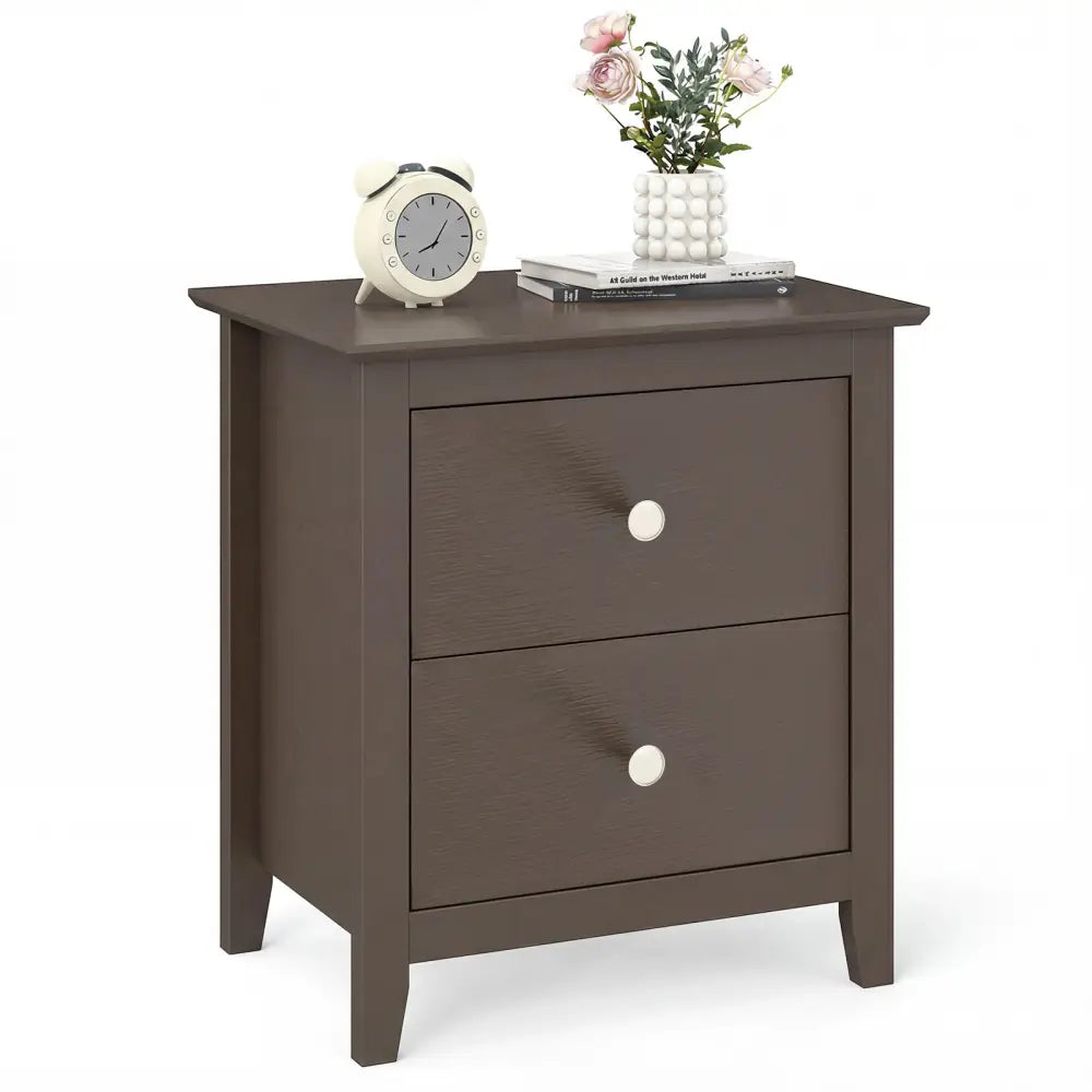 Modern Nightstand with 2 Drawers for Small Spaces-Brown - Brown - Nightstands