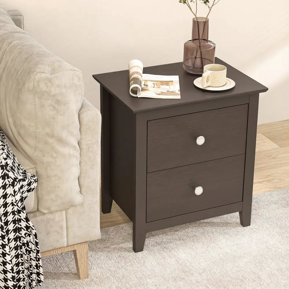 Modern Nightstand with 2 Drawers for Small Spaces-Brown - Brown - Nightstands