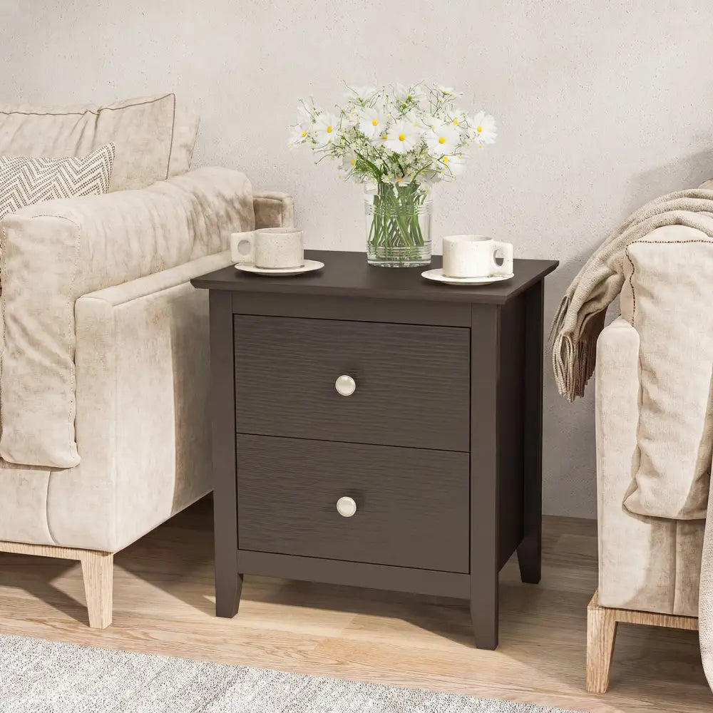 Modern Nightstand with 2 Drawers for Small Spaces-Brown - Brown - Nightstands