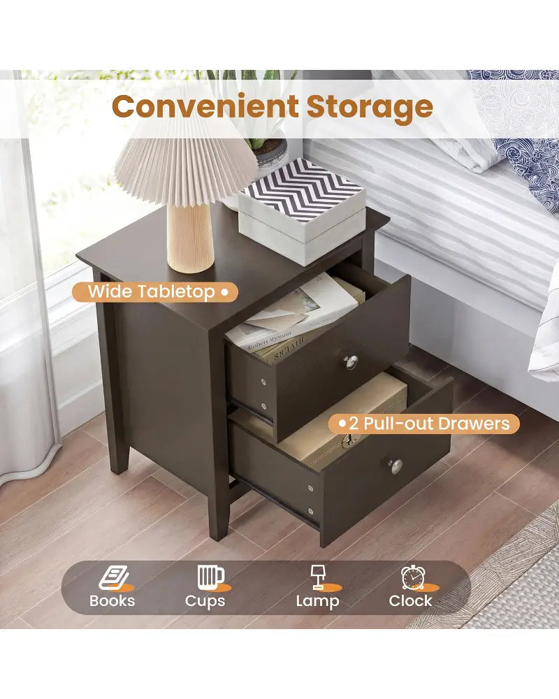 Modern Nightstand with 2 Drawers for Small Spaces-Brown - Brown - Nightstands