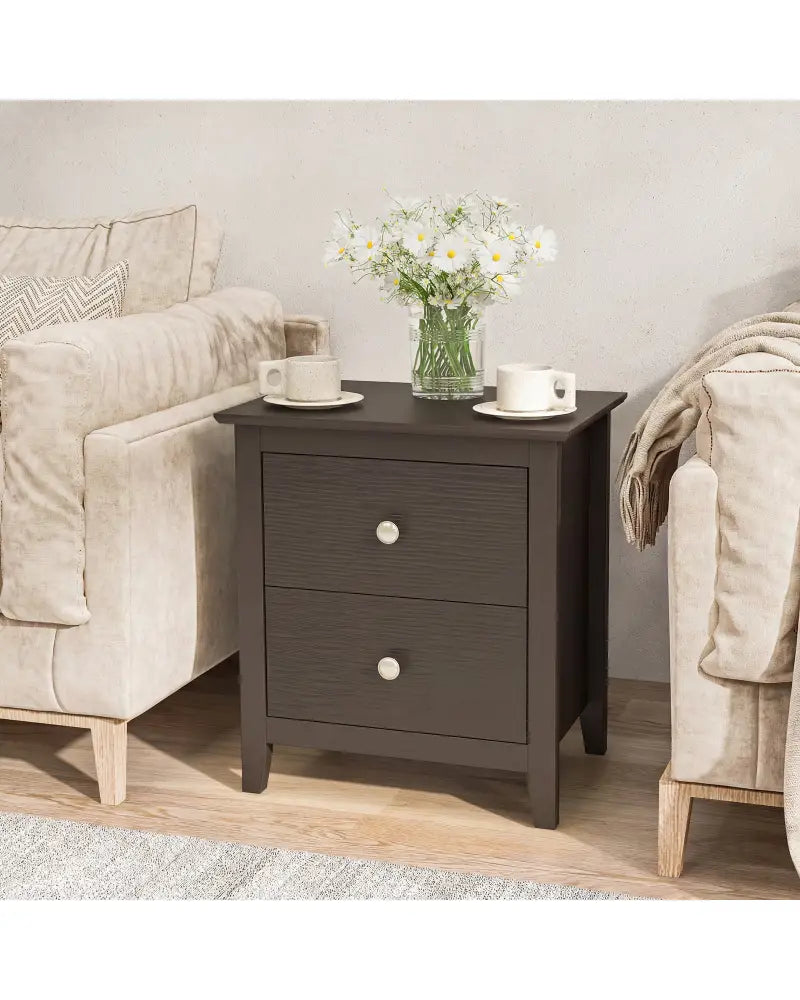 Modern Nightstand with 2 Drawers for Small Spaces-Brown - Brown - Nightstands
