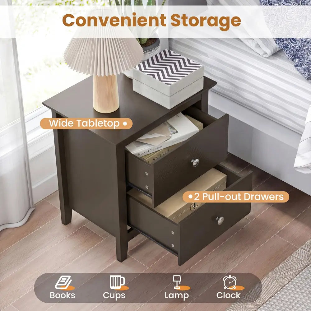 Modern Nightstand with 2 Drawers for Small Spaces-Brown - Brown - Nightstands