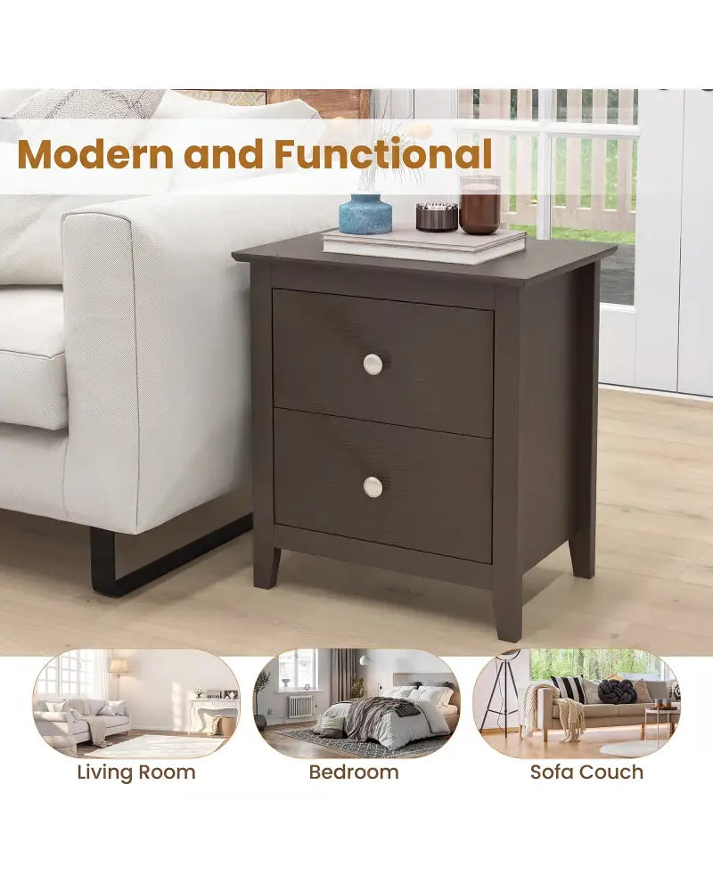 Modern Nightstand with 2 Drawers for Small Spaces-Brown - Brown - Nightstands