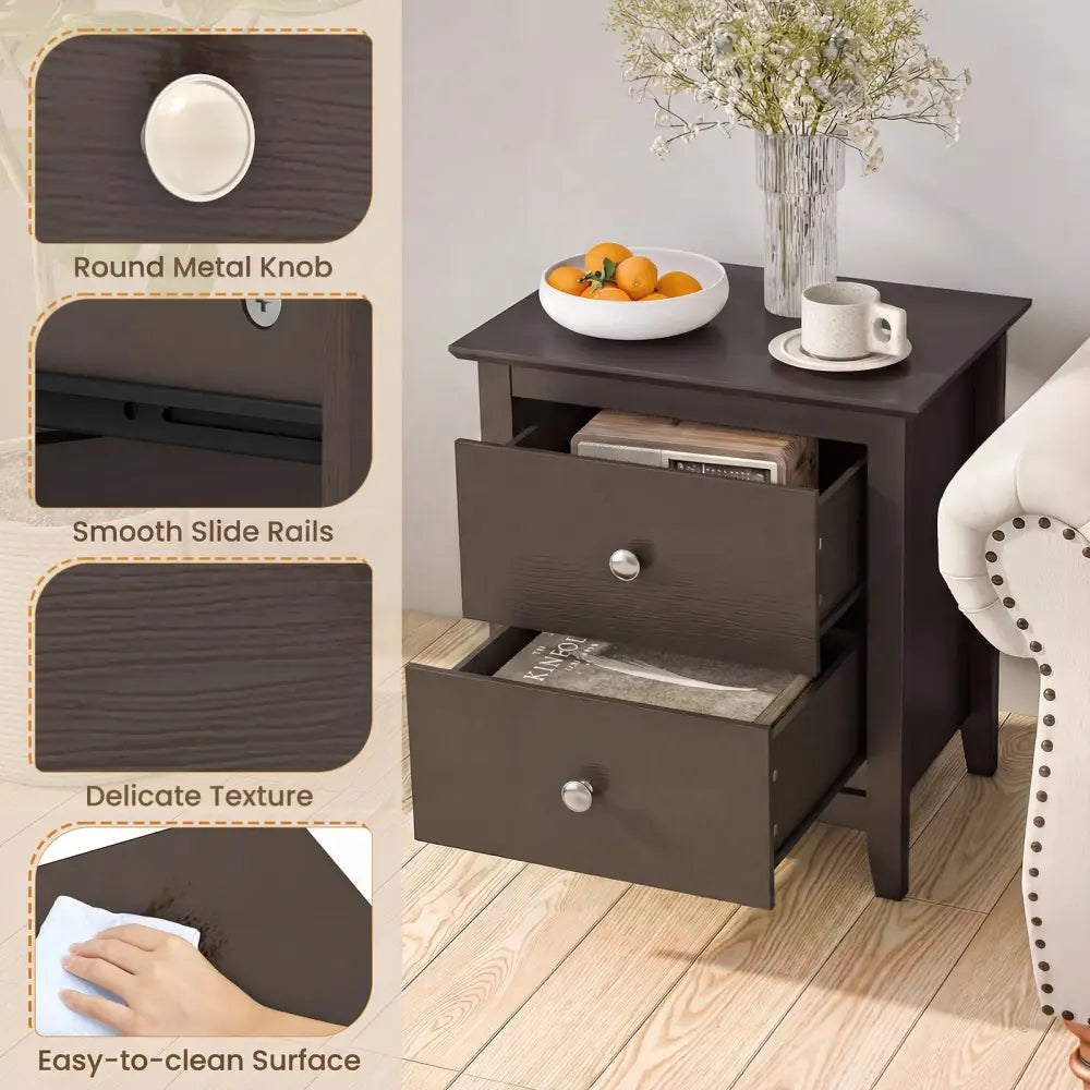 Modern Nightstand with 2 Drawers for Small Spaces-Brown - Brown - Nightstands