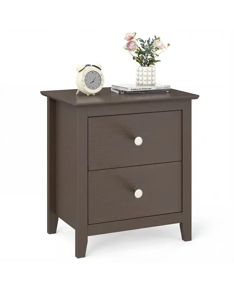 Modern Nightstand with 2 Drawers for Small Spaces-Brown - Brown - Nightstands