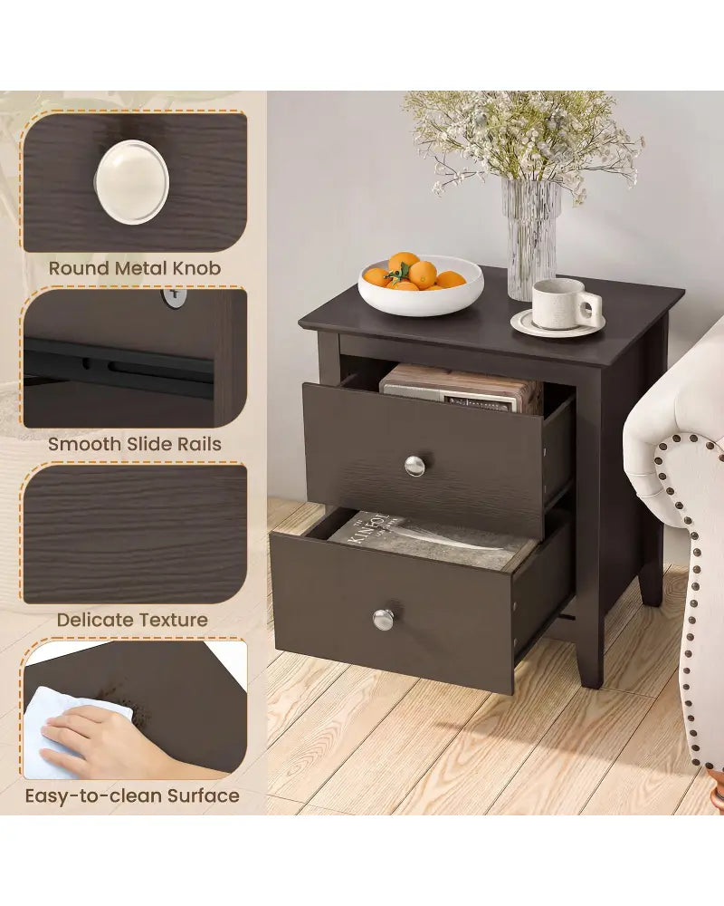 Modern Nightstand with 2 Drawers for Small Spaces-Brown - Brown - Nightstands