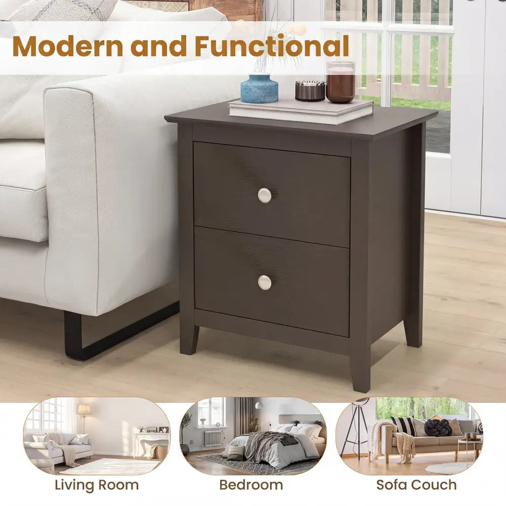 Modern Nightstand with 2 Drawers for Small Spaces-Brown - Brown - Nightstands