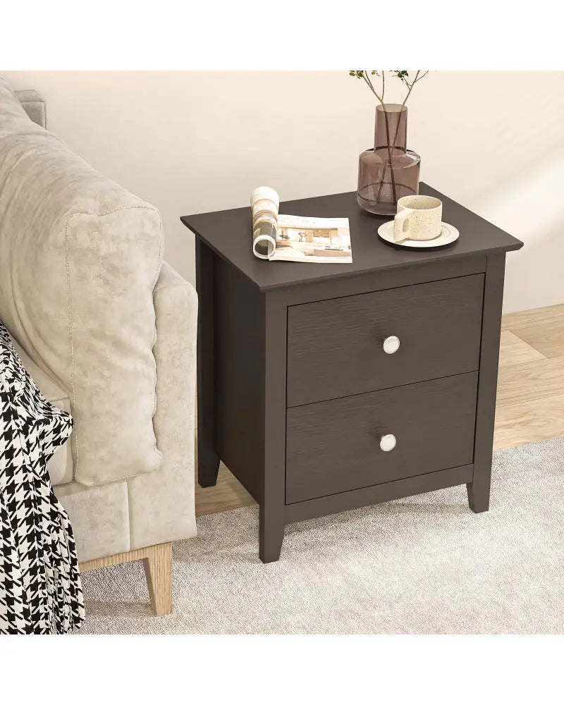 Modern Nightstand with 2 Drawers for Small Spaces-Brown - Brown - Nightstands