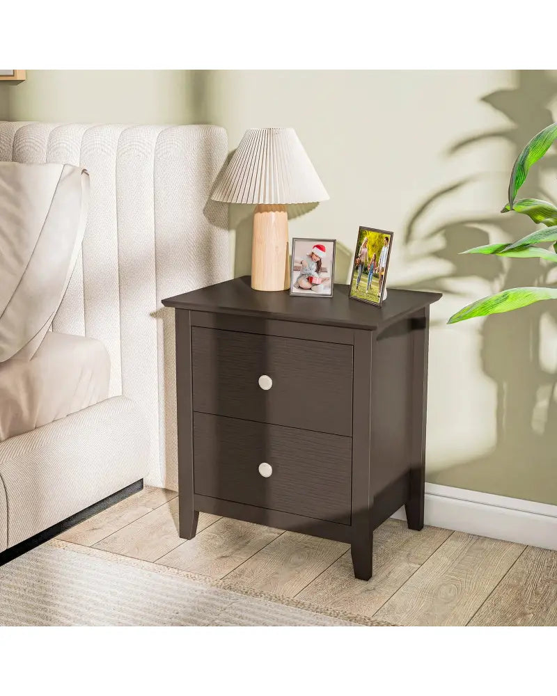 Modern Nightstand with 2 Drawers for Small Spaces-Brown - Brown - Nightstands