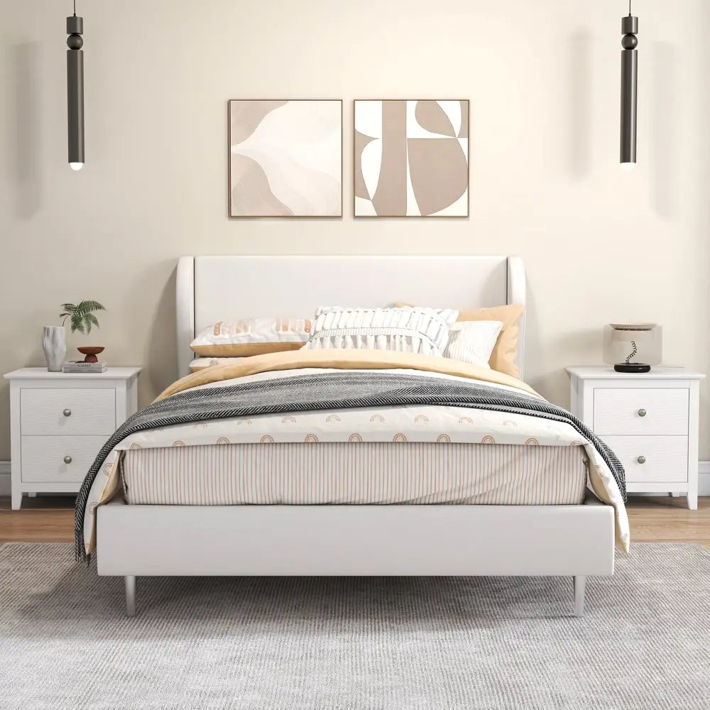 Modern Nightstand with 2 Drawers for Small Spaces-White - White - Nightstands