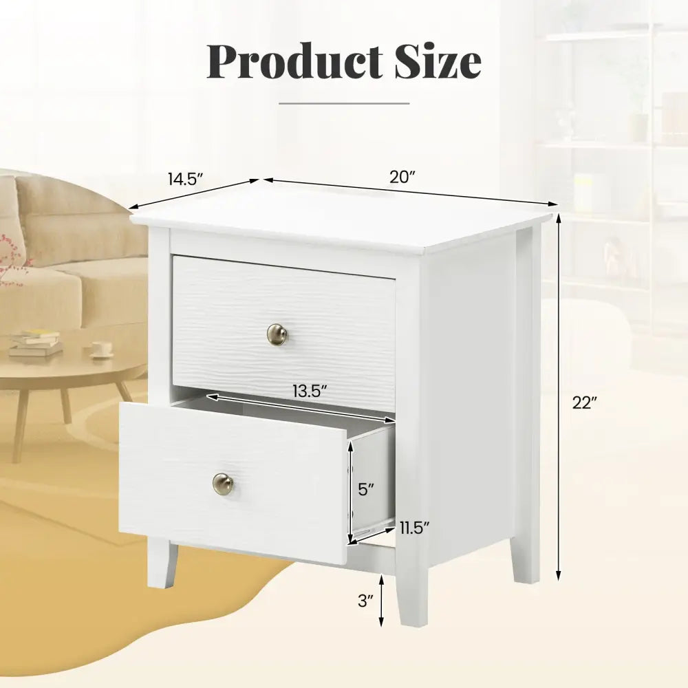 Modern Nightstand with 2 Drawers for Small Spaces-White - White - Nightstands