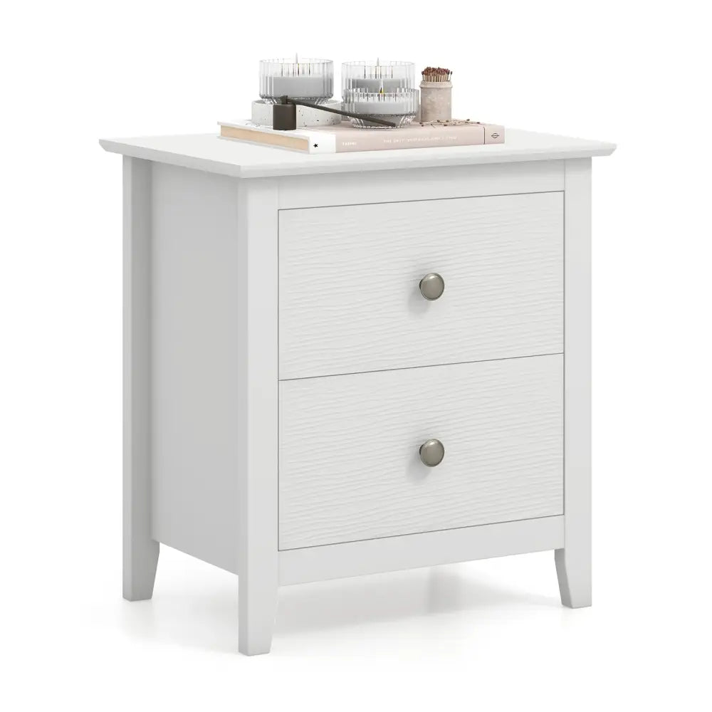 Modern Nightstand with 2 Drawers for Small Spaces-White - White - Nightstands