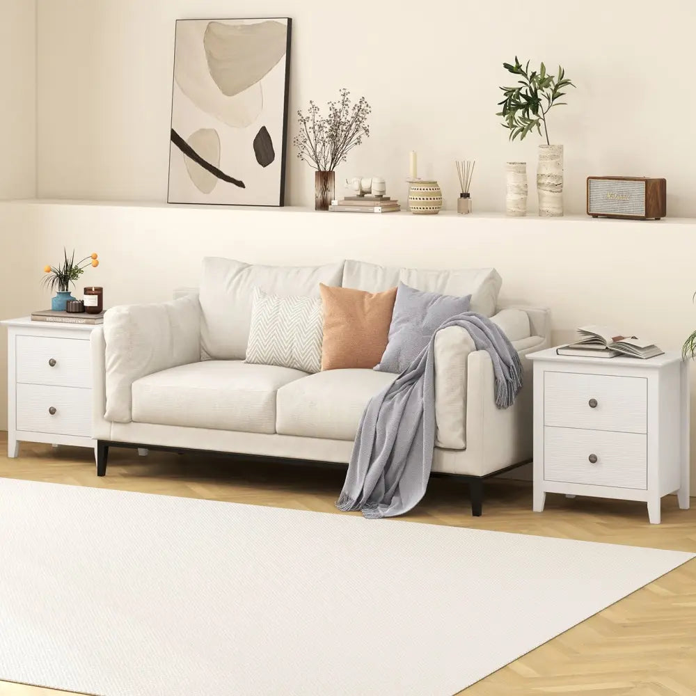 Modern Nightstand with 2 Drawers for Small Spaces-White - White - Nightstands