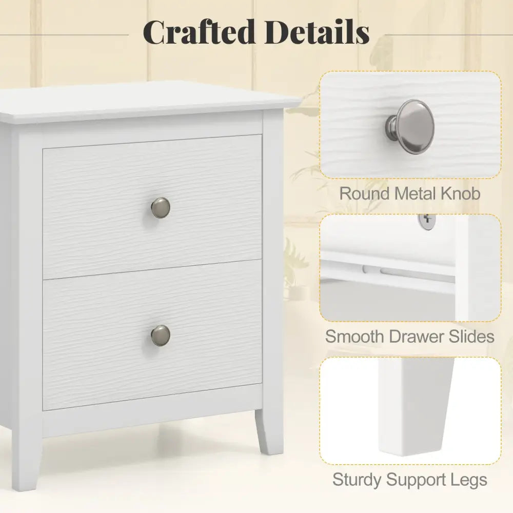 Modern Nightstand with 2 Drawers for Small Spaces-White - White - Nightstands